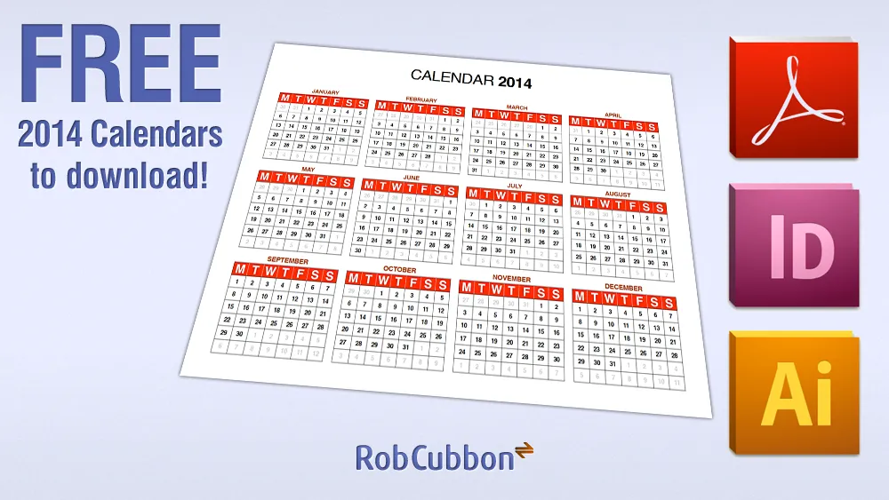 Free Download: 2014 Calendar in PDF, Illustrator (AI), InDesign (INDD) Format