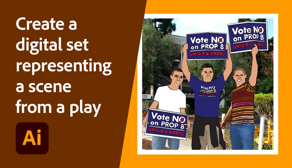 Create a digital set representing a scene from a play
